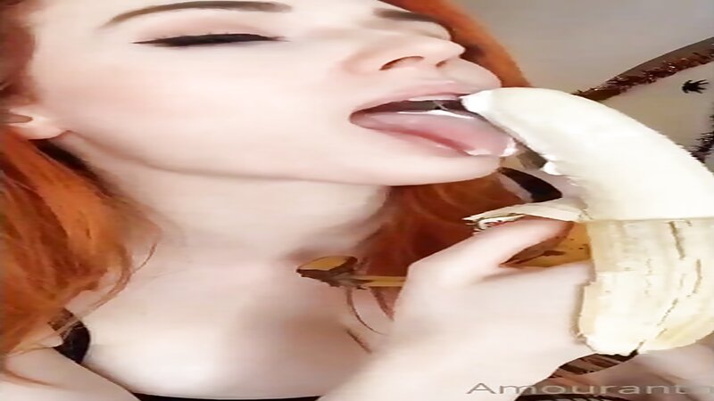 Amouranth Sucking a Banana in Black Lingerie