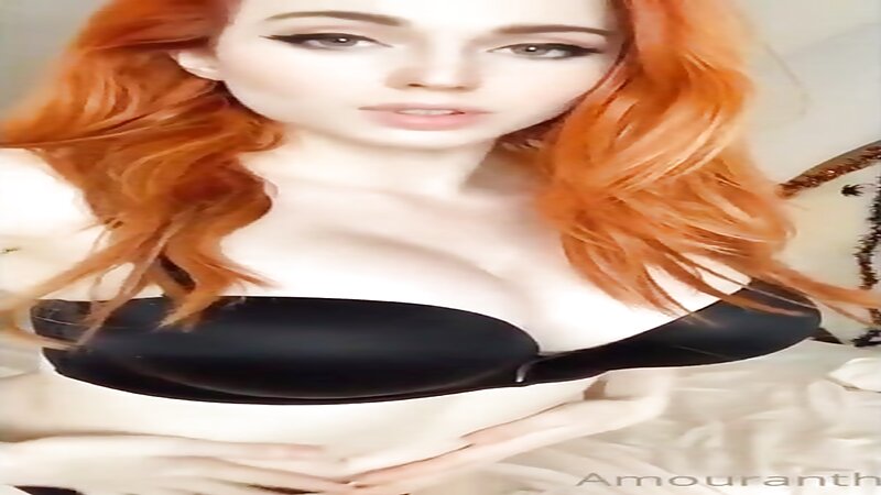 Amouranth Sucking a Banana in Black Lingerie