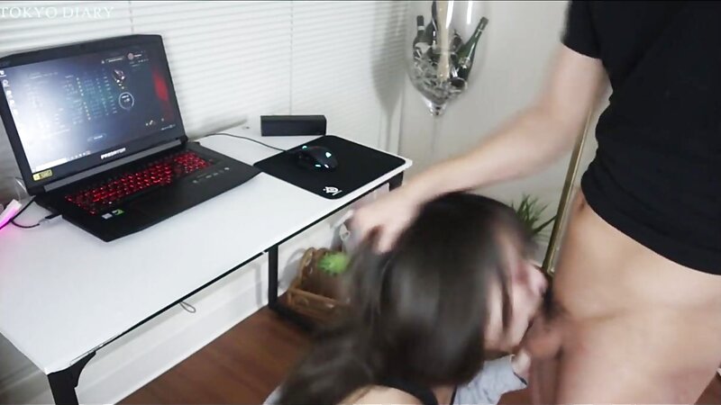 Asian Girlfriend Giving a Blowjob While Gaming