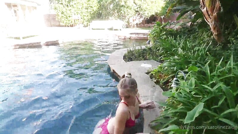 Caroline Zalog Naked Pool Stripteasing