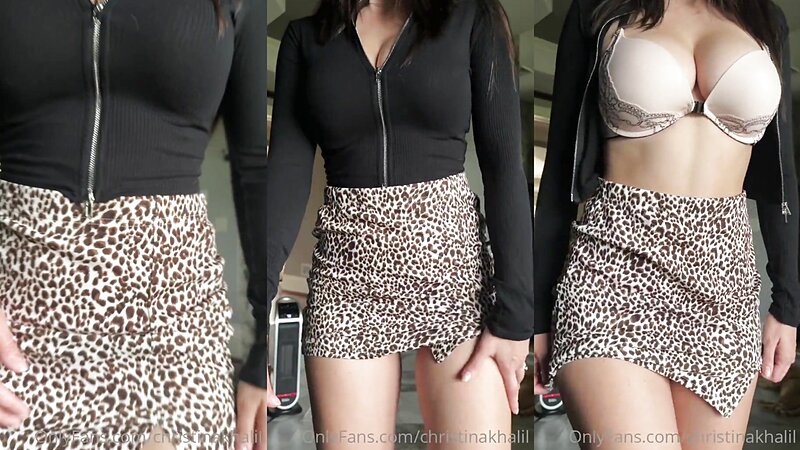 Christina Khalil Sexy Leopard Mini Skirt Tease
