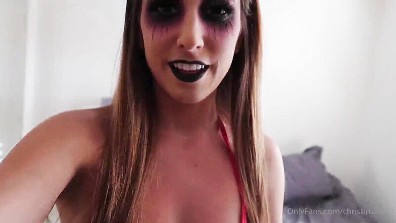Christina Khalil Naughty Boob Play in Devil Lingerie