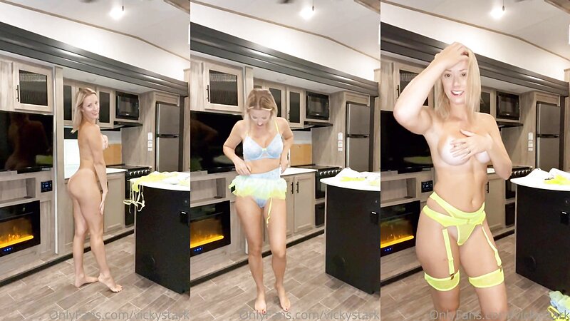 Vicky Stark Sexy Garter Belt Lingerie Try On