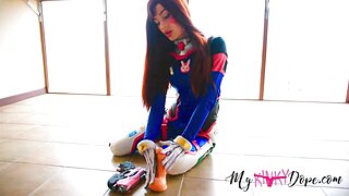 MyKinkyDope DVa OverWatch Cosplay Handjob FootJob JOI Video