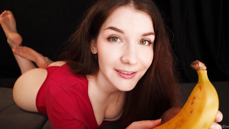 KittyKlaw ASMR Banana Sucking and Eating with Kissing Mouth Sounds
