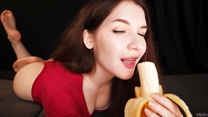 KittyKlaw ASMR Banana Sucking and Eating with Kissing Mouth Sounds