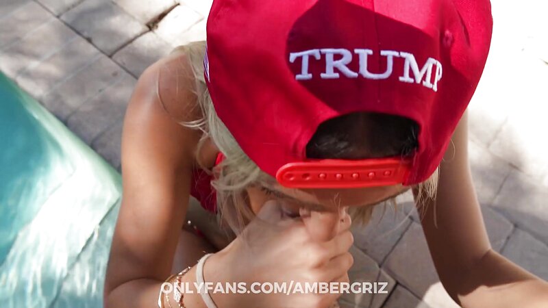 Ambie Bambi MAGA Hat Sloppy Blowjob with Cum on Face
