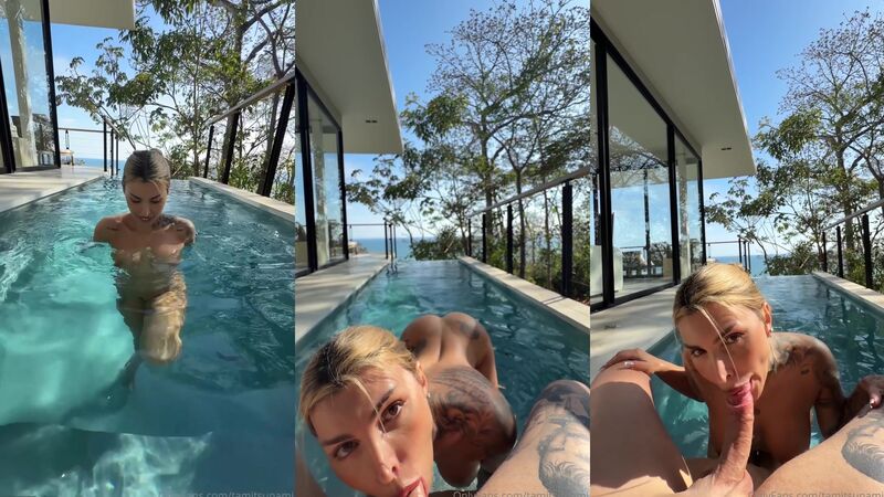 Tami Tsunami Italian Blonde Blowjob in Bikini by Poolside