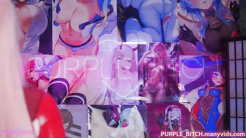 Purple Bitch Double Penetrated and Double Fellated in Cosplay