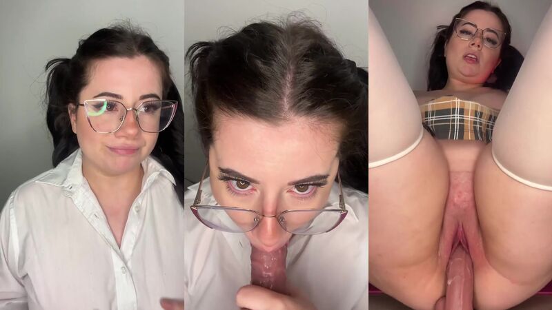 Yourgirlfriendval Teen Schoolgirl Solo Masturbation with Dildo and Blowjob Roleplay