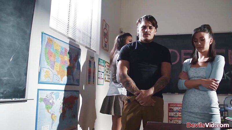 Natalie Brooks Fucked in Detention with Elizabeth Skylar Watching Taboo Threesome