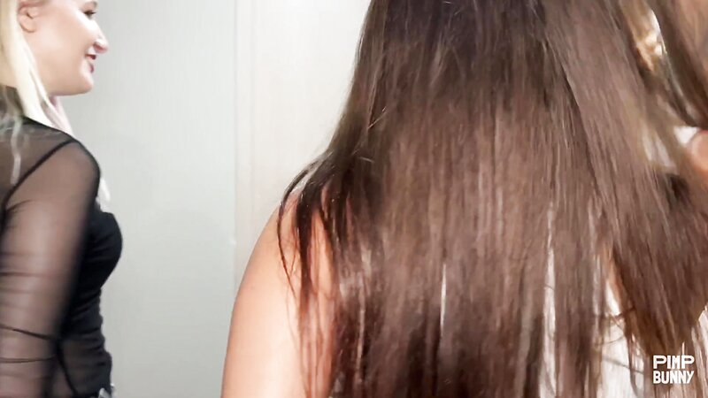 Brixley Benz Slutty Duo Blowjob and Dick Riding on Couch