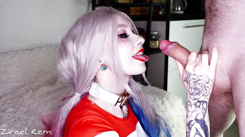 Zirael Rem Harley Quinn Cosplay Blowjob and Creampie Fuck