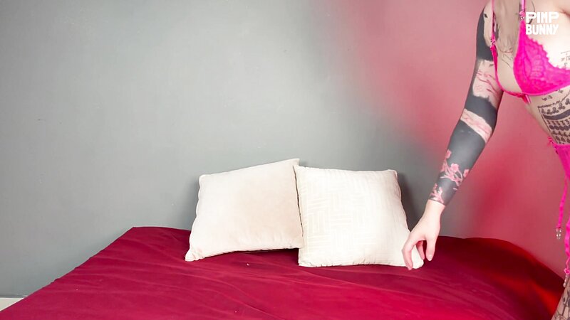 Michelle Star in Pink Lingerie Teasing and Fingering Her Hairy Pussy with Dildo