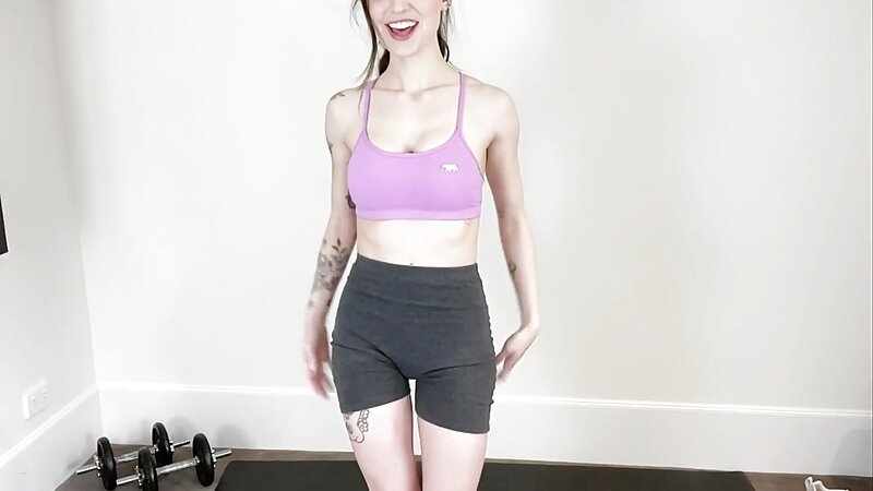 Dainty Wilder Soaks Yoga Shorts with Squirt While Fingering Pussy