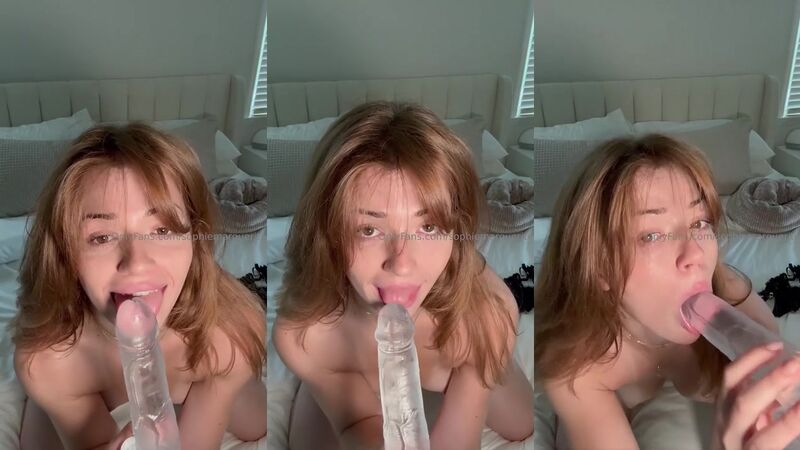 SophieMarguerite Blowjob on Transparent Dildo in Lingerie Bare Tits