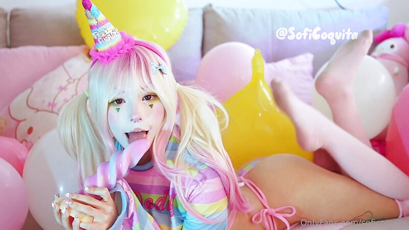 Soficoquita Sexy Clown Cosplay Masturbating with New Candy Dildo