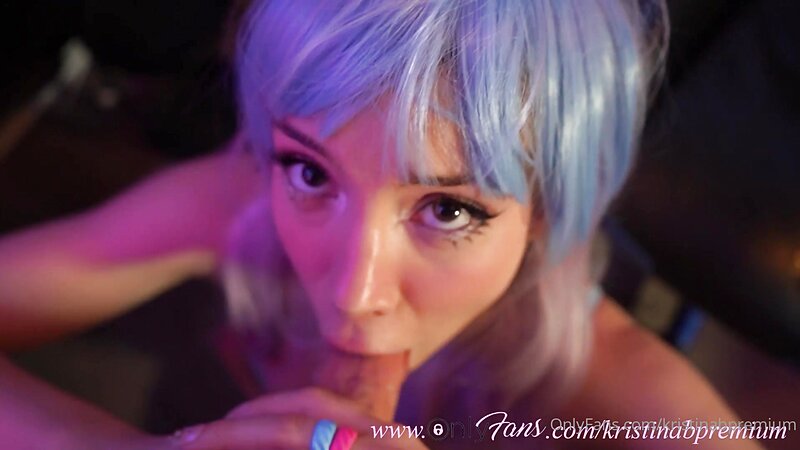 Kristina Beaudet Gives A Hot Blowjob In A Blue Wig