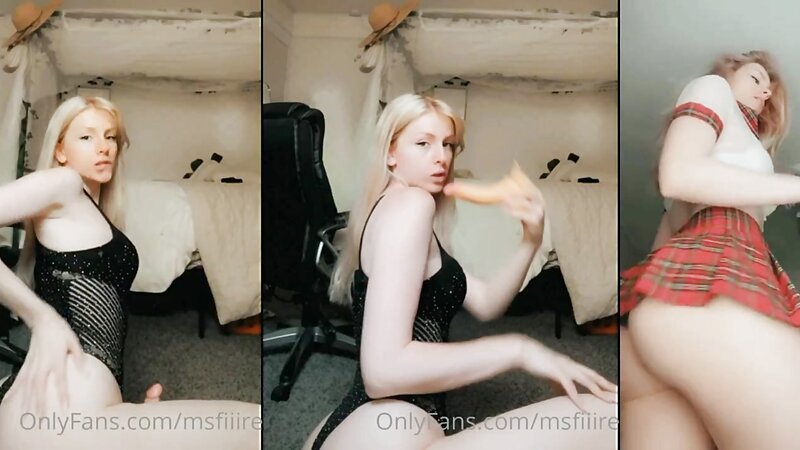 Msfiiire Nude in Black Lingerie and Mini Skirt